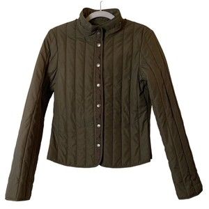 Elie Tahari‎ Quilted Jacket Olive Green Snap Button Front Coat Sz S - flaw